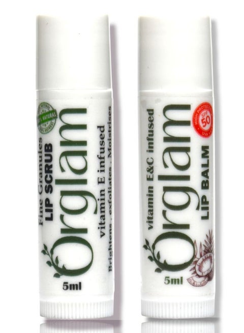 lip balm (2X Pack (1 Orglam Lip Scrub (Vitamin E infused) (Fine Granules) -1 Orglam Coconut Lip Balm (SPF 50+) (Vitamin E&C infused))