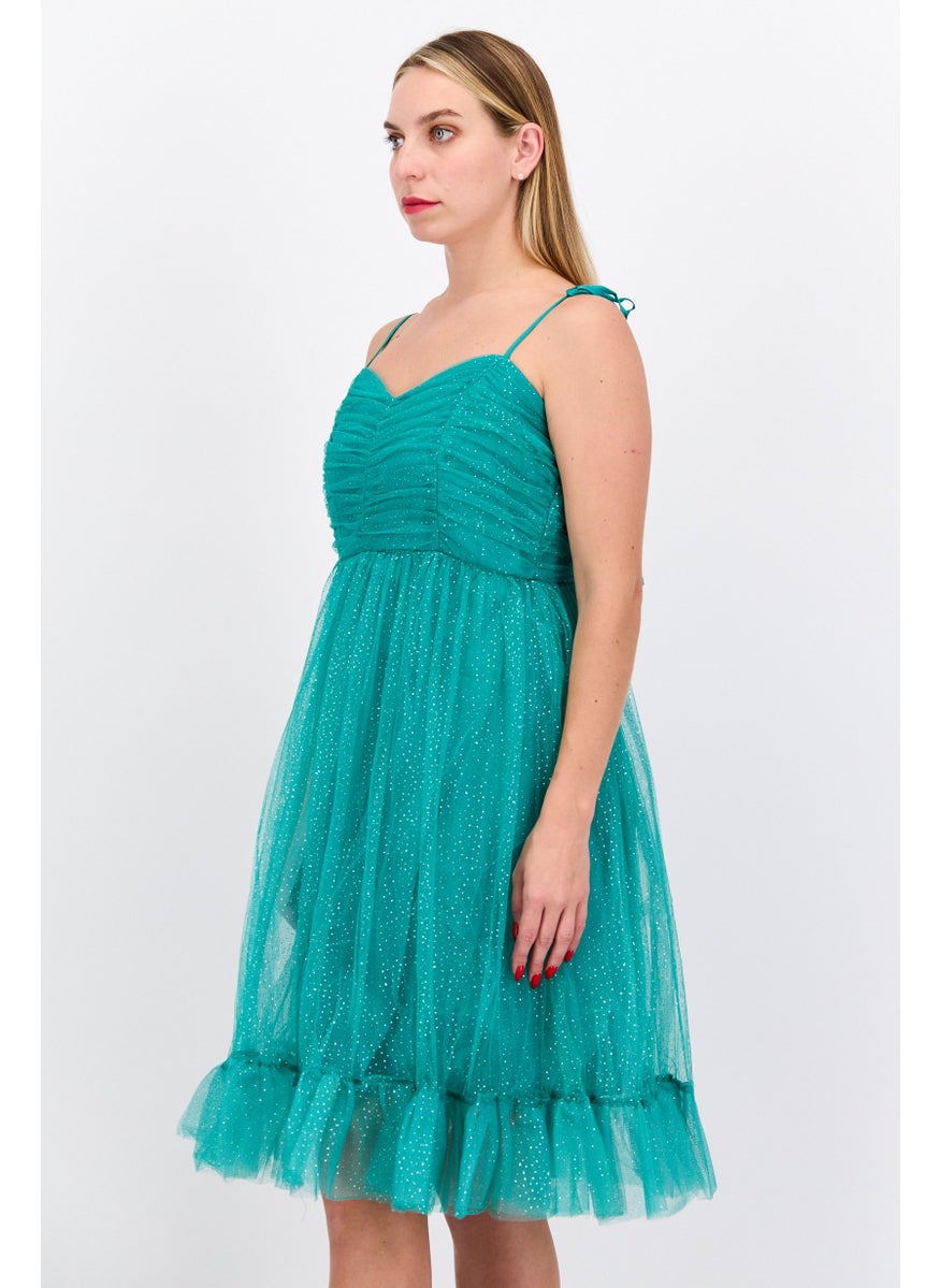 Collective The Label Women Petite Textured Party Mini Dress, Green  - Image 3