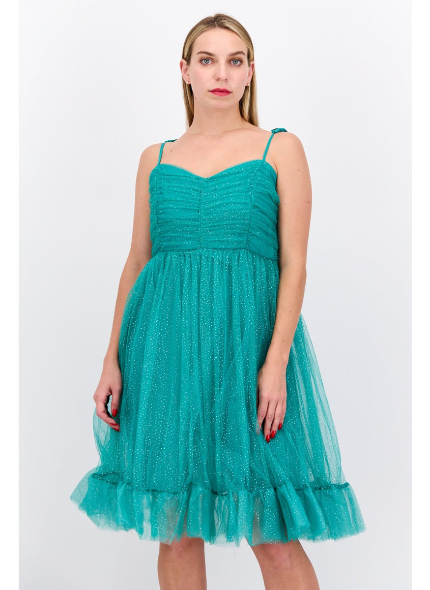Collective The Label Women Petite Textured Party Mini Dress, Green  - Image 1
