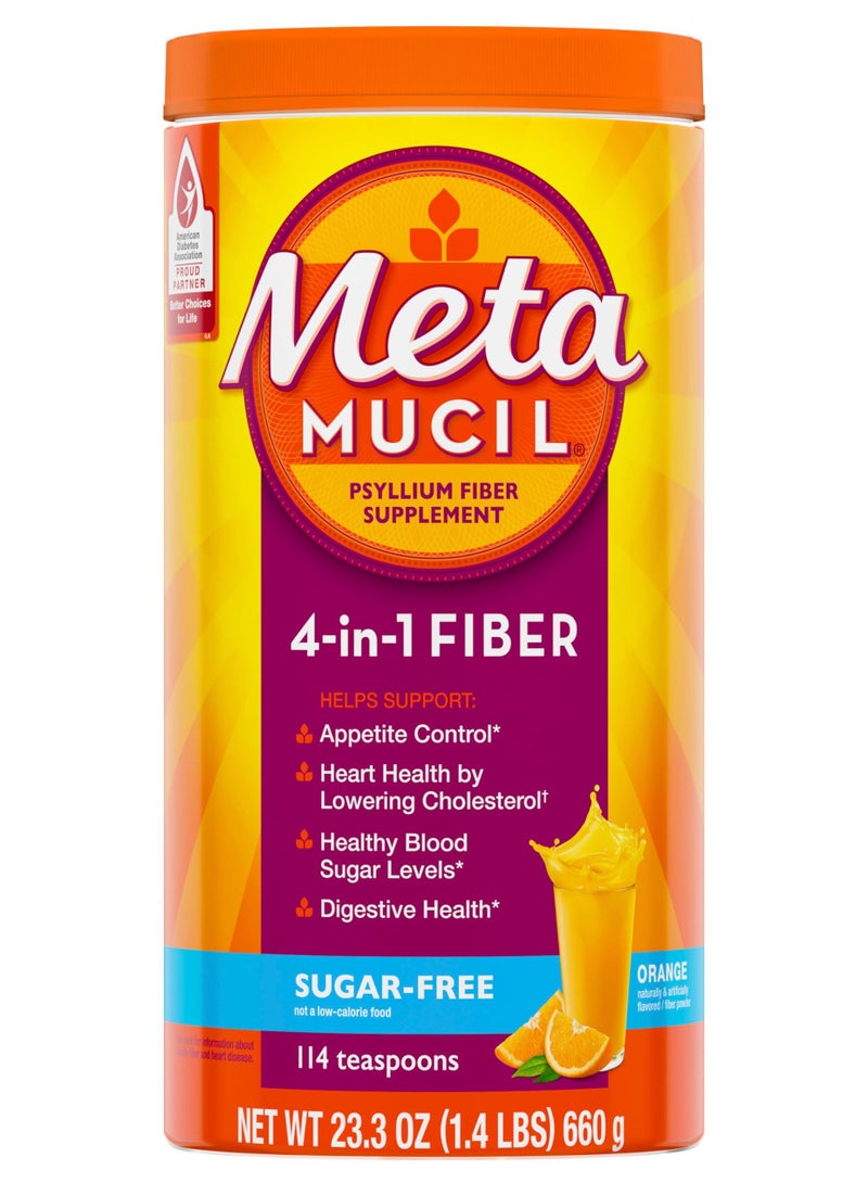 Metamucil 4 in 1 Daily Fiber Supplement Powder Fiber Powder for Digestive Health and Regularity SugarFree Orange Naturally Sourced Psyllium Fiber 114 teaspoons