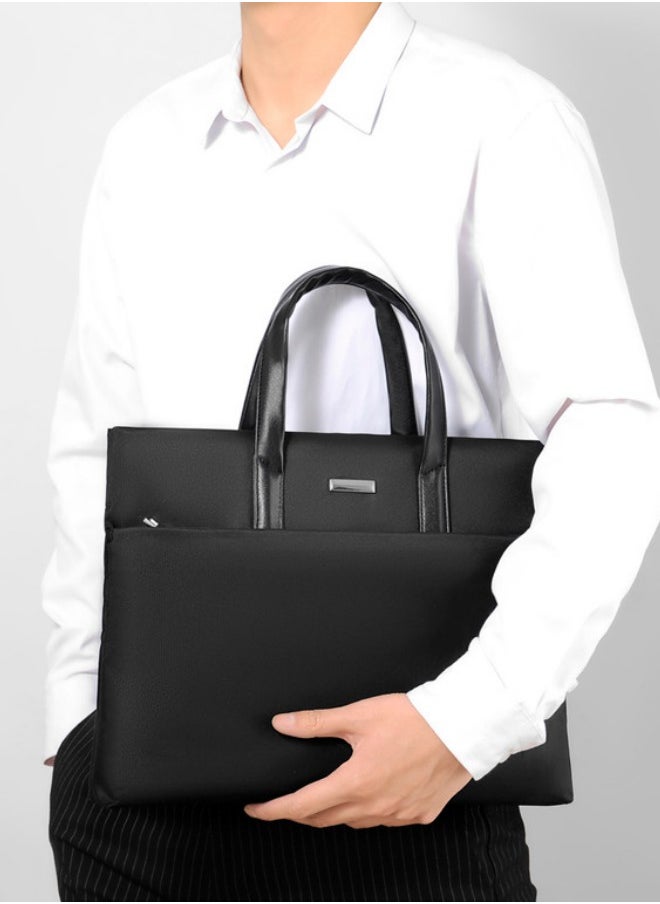 WAOKN Men's Thin Business Handbag, Large-capacity Briefcase, Computer bag, Laptop bag, Office Worker Commuting Casual Tote Bag Carrying Bag (Black)  - Image 2