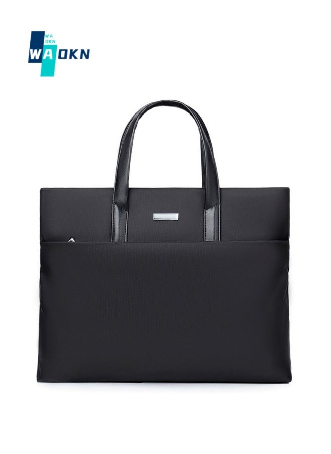 WAOKN Men's Thin Business Handbag, Large-capacity Briefcase, Computer bag, Laptop bag, Office Worker Commuting Casual Tote Bag Carrying Bag (Black)  - Image 1