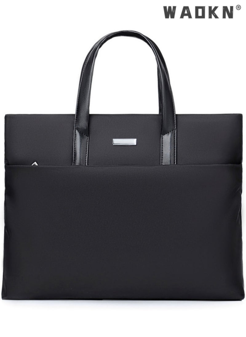 WAOKN Men's Thin Business Handbag, Large-capacity Briefcase, Computer bag, Laptop bag, Shoulder Tote Bag for Men，Men's Business Briefcase,Laptop Tote Bag with Multi Pockets, Office Messenger Bag，Large Waterproof Travel Tote Shoulder Bag,Fits 13 Inch Fashion Computer Sleeve Bag, Document Bag，Office Worker Commuting Casual Tote Bag Carrying Bag (Black) - Image 1