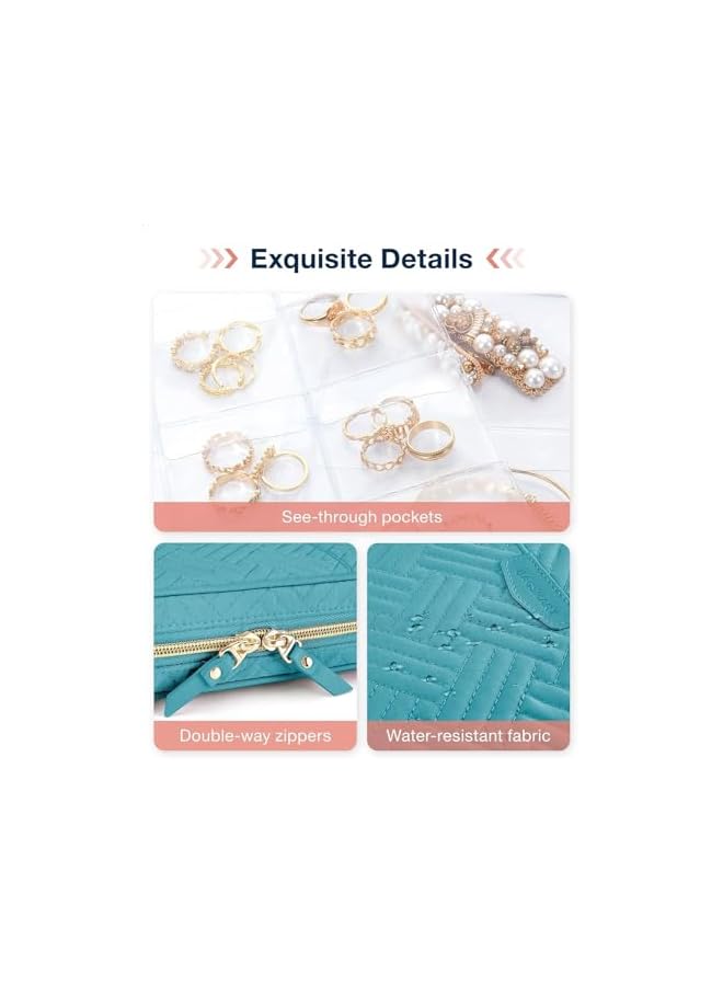 The Bros Jewelry Travel Organizer, Jewelry Case, Transparent Jewelry Storage, Book Ring Binder Jewelry Bags Clear Booklet Zipper Pouch Bag for Necklaces, Earrings, Rings, Bracelets(Green）  - Image 5