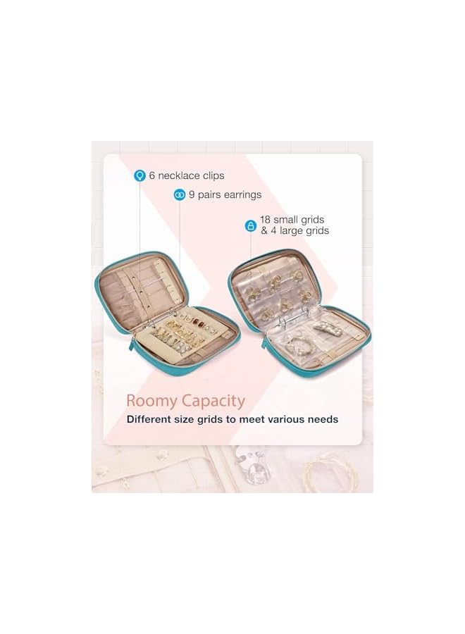 The Bros Jewelry Travel Organizer, Jewelry Case, Transparent Jewelry Storage, Book Ring Binder Jewelry Bags Clear Booklet Zipper Pouch Bag for Necklaces, Earrings, Rings, Bracelets(Green）  - Image 2