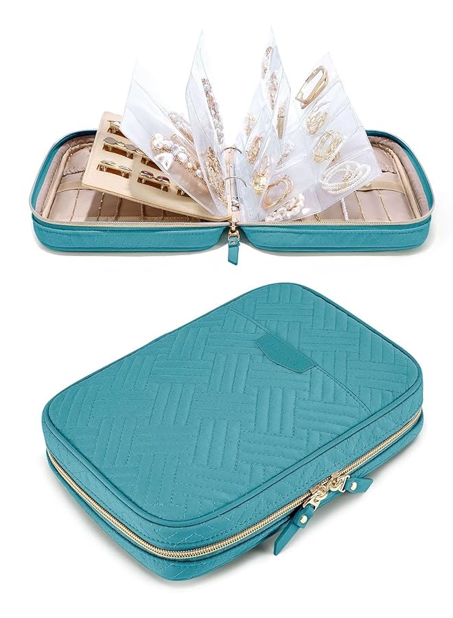 The Bros Jewelry Travel Organizer, Jewelry Case, Transparent Jewelry Storage, Book Ring Binder Jewelry Bags Clear Booklet Zipper Pouch Bag for Necklaces, Earrings, Rings, Bracelets(Green）  - Image 1