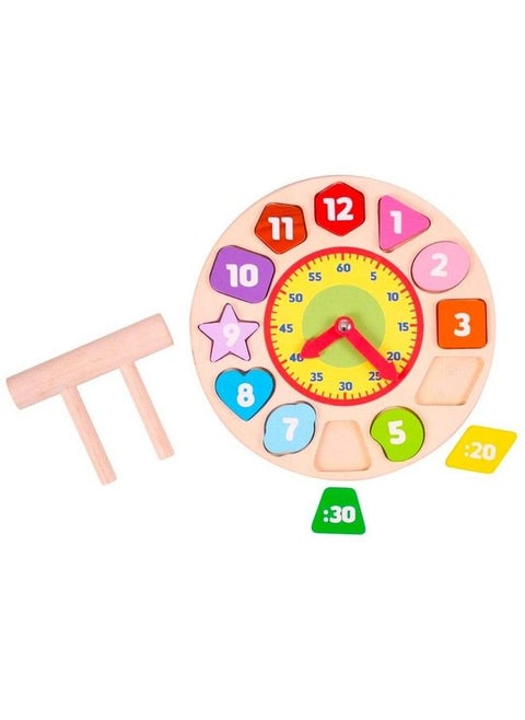 Wooden Shape Sorting Clock Teach Time Reading Story Telling Numbers And Colours Early Learning Toy For Pre School Kids And Toddlers