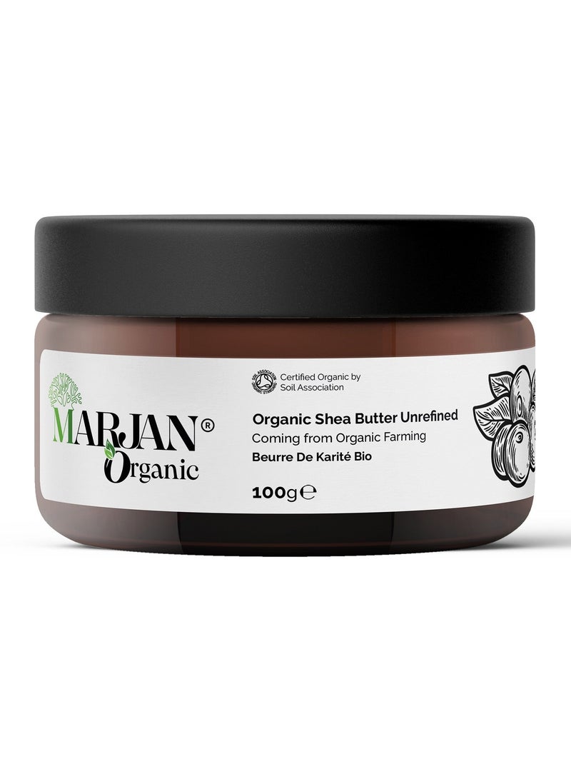MARJAN ORGANIC African Unrefined Organic Shea Butter, 100g - 100% Pure & Natural Cosmetic Butters Vegan GMO Free - For Skin, Face, Hair Care & Stretch Marks - Image 1