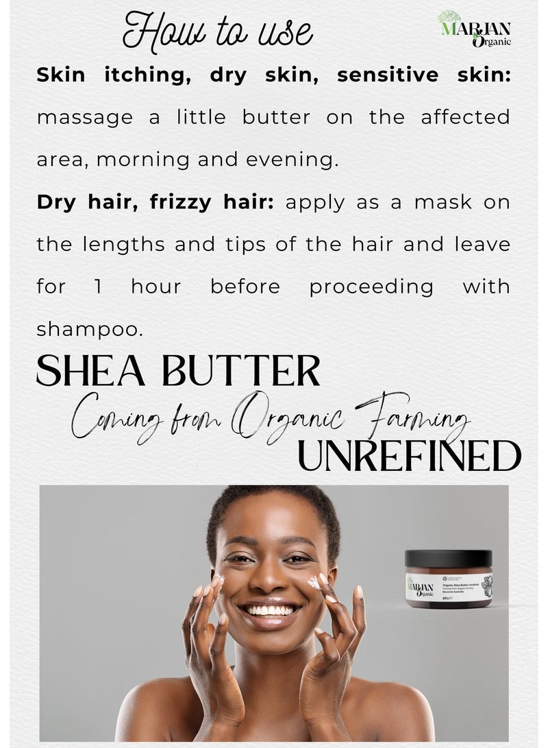MARJAN ORGANIC African Unrefined Organic Shea Butter, 100g - 100% Pure & Natural Cosmetic Butters Vegan GMO Free - For Skin, Face, Hair Care & Stretch Marks - Image 2