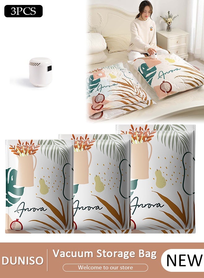 DUNISO Combo Vacuum Storage Bag with Electric Pump, 3 Pack((1 Large + 1Medium + 1 Small) of Reusable Compression Bags, Double Zip Seal Special-Grip Clip,Travel Vacuum Sealer Bags, Space Saver Bags for Clothes, Mattress, Blanket, Pillows, Compression - Image 1