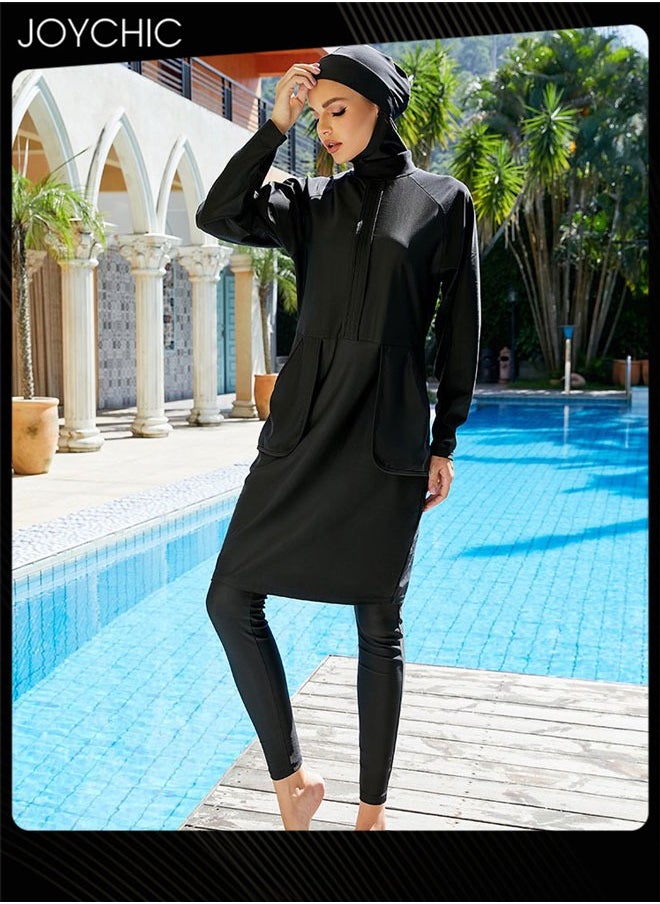 Joychic Muslim Women Summer Full Cover Sun Protection Long Sleeved Swimwear Ladies Quick-drying Swimsuit Black  - Image 2