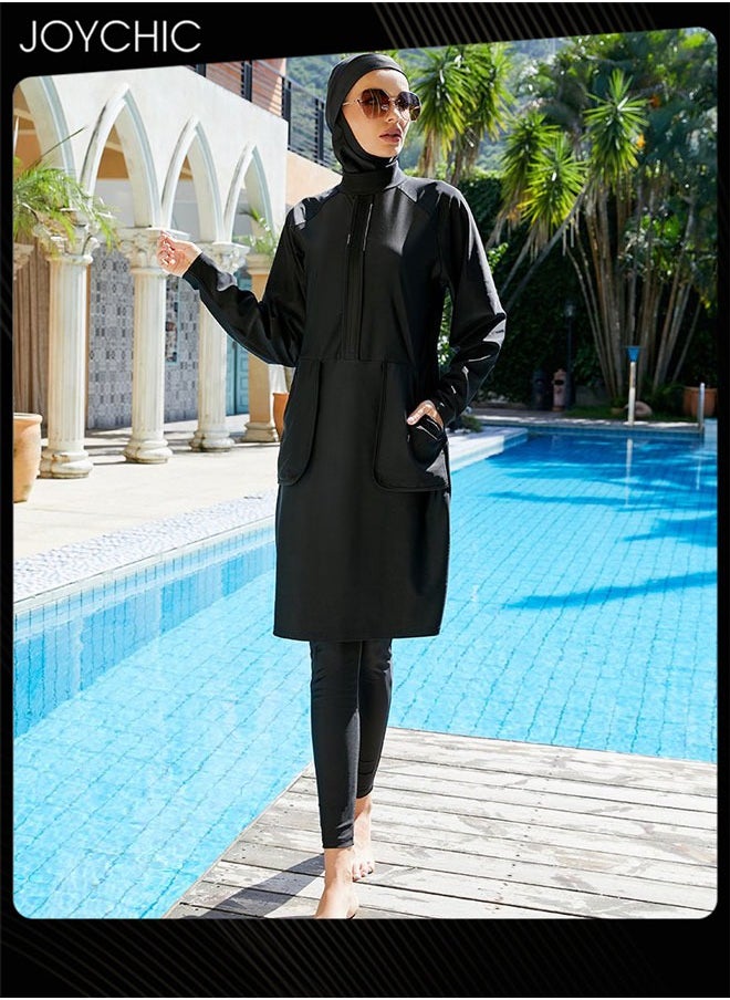 Joychic Muslim Women Summer Full Cover Sun Protection Long Sleeved Swimwear Ladies Quick-drying Swimsuit Black  - Image 4