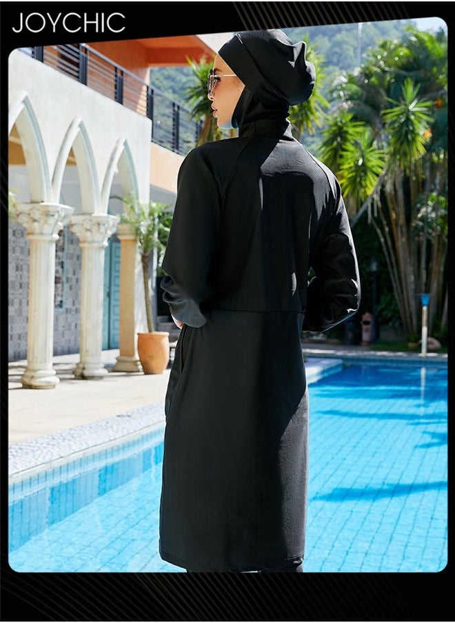 Joychic Muslim Women Summer Full Cover Sun Protection Long Sleeved Swimwear Ladies Quick-drying Swimsuit Black  - Image 5