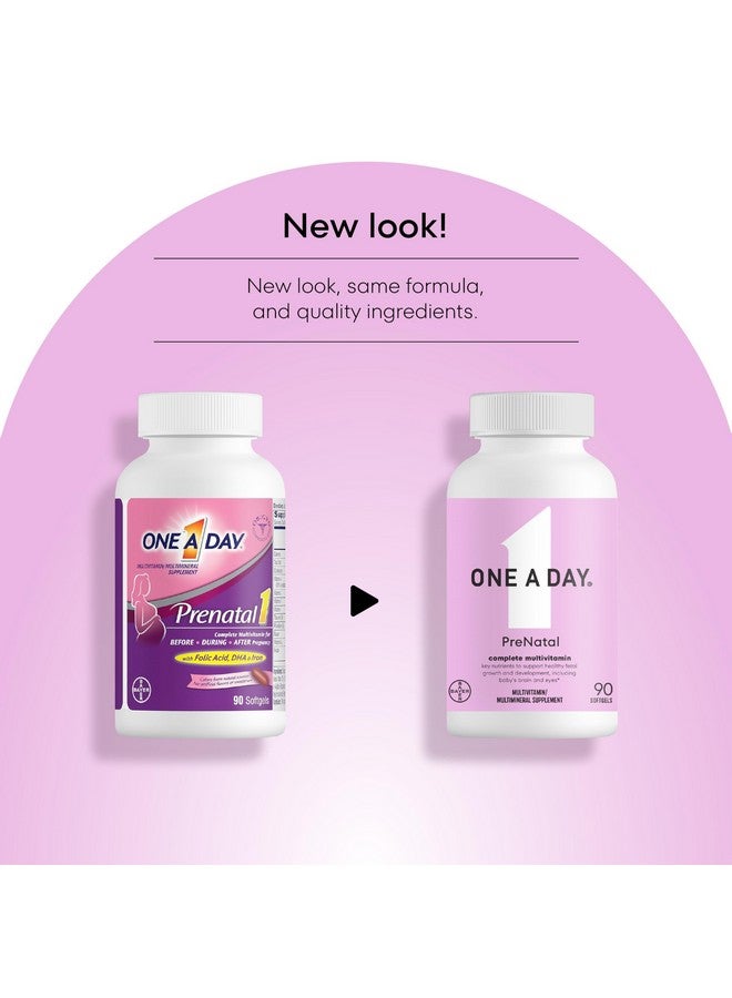 ONE A DAY Women's Prenatal 1 Multivitamin, Supplement for Before, During, and Post Pregnancy, Including Vitamins A, C, D, E, B6, B12, and Omega-3 DHA, 90 Count (Packaging May Vary) - Image 2