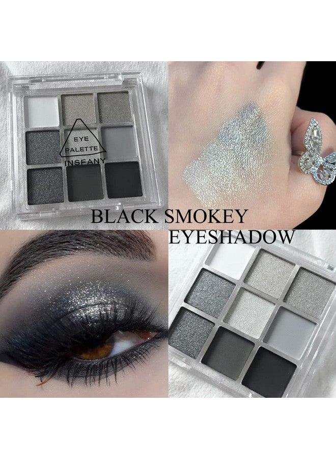 Yeweian Black Smokey Eyeshadow Palette Eye Black Makeup 9 Colors Black Silver Gray White Eyeshadow Makeup Palette Waterproof Cool Toned Matte Glitter Eyeshadow Palette Sombras De Ojos Profesional - Image 2