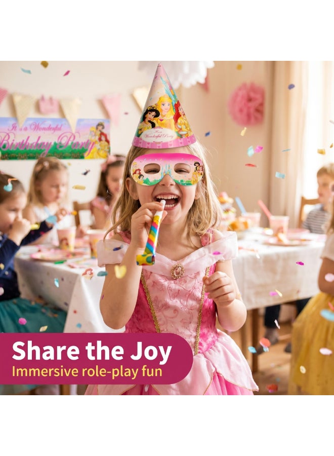 Kidzilla 71 PCS Disney Princess Birthday Party Supplies Kit for Girls – Princess Theme Party Decorations Set with Plates, Cups, Napkins, Banner, Hats, Masks, Straws, Horns & Cutlery - Image 3