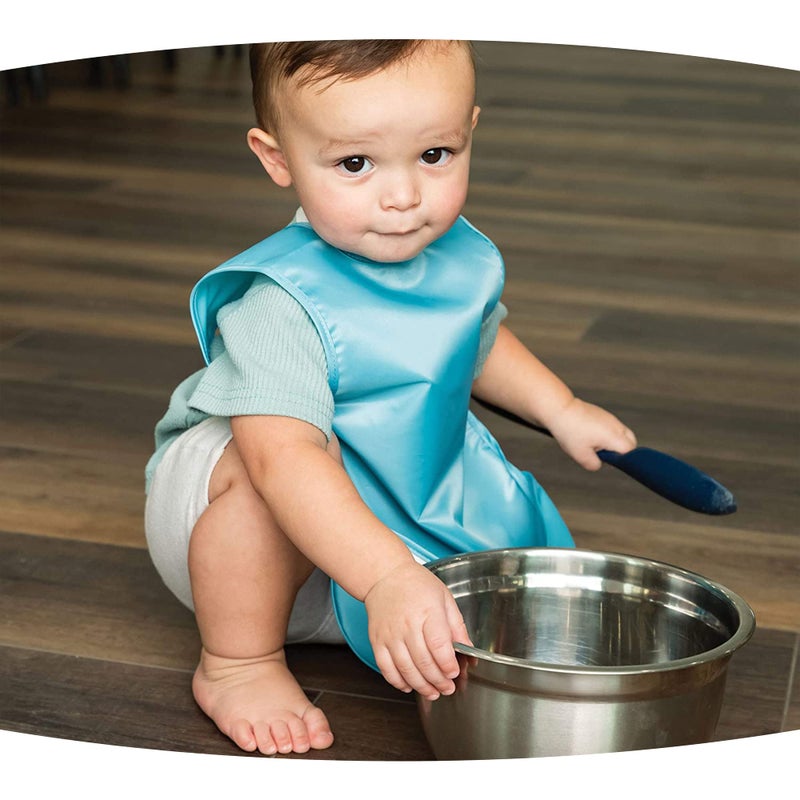 Tiny Twinkle Mess-Proof Apron Toddler Bibs w/Tug-Proof Closure, Baby Food Bibs, 2 Pack (Slate Olive, Small 6-24 Months) - Image 2