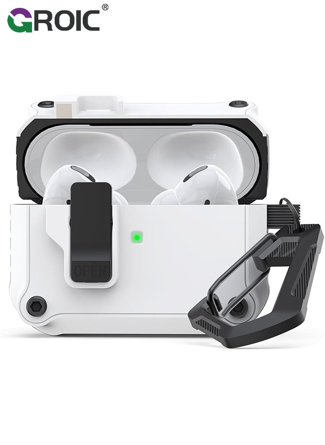 GROIC White Airpods Pro 2nd Generation Case Cover with Lock for Men Women with Keychain, Full-Body Shockproof & Anti-Scratch Protective Case for Airpods Pro 2  - Image 1