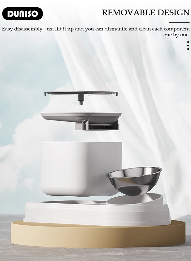 DUNISO Cat Water Fountain Food Bowl,2 in 1 Cat Dog Automatic Feeder,3L Ultra Quiet Pet Water Dispenser with Pump Stainless Steel Bowl,Strong Durability Plastic  Pet Drinking Fountain for Cats Dogs - Image 5