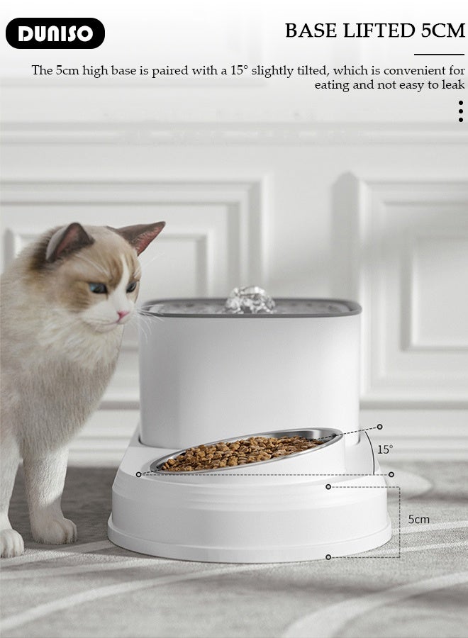 DUNISO Cat Water Fountain Food Bowl,2 in 1 Cat Dog Automatic Feeder,3L Ultra Quiet Pet Water Dispenser with Pump Stainless Steel Bowl,Strong Durability Plastic  Pet Drinking Fountain for Cats Dogs - Image 3