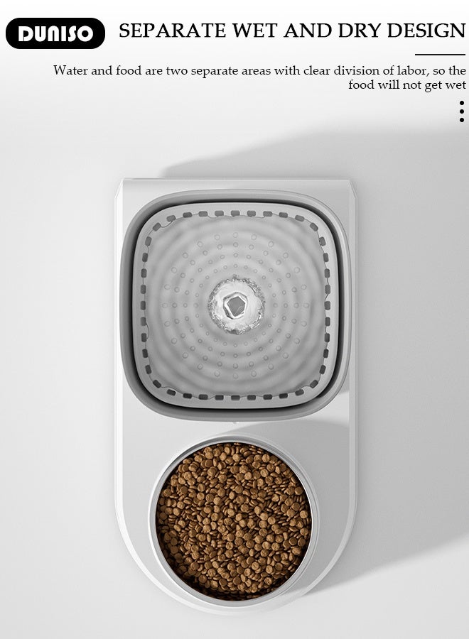 DUNISO Cat Water Fountain Food Bowl,2 in 1 Cat Dog Automatic Feeder,3L Ultra Quiet Pet Water Dispenser with Pump Stainless Steel Bowl,Strong Durability Plastic  Pet Drinking Fountain for Cats Dogs - Image 4