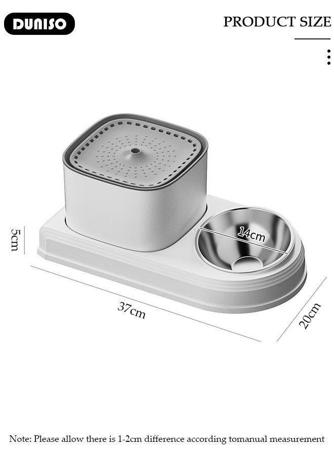 DUNISO Cat Water Fountain Food Bowl,2 in 1 Cat Dog Automatic Feeder,3L Ultra Quiet Pet Water Dispenser with Pump Stainless Steel Bowl,Strong Durability Plastic  Pet Drinking Fountain for Cats Dogs - Image 2