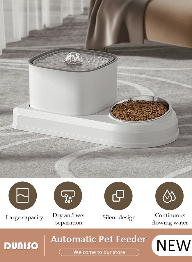 DUNISO Cat Water Fountain Food Bowl,2 in 1 Cat Dog Automatic Feeder,3L Ultra Quiet Pet Water Dispenser with Pump Stainless Steel Bowl,Strong Durability Plastic  Pet Drinking Fountain for Cats Dogs - Image 1