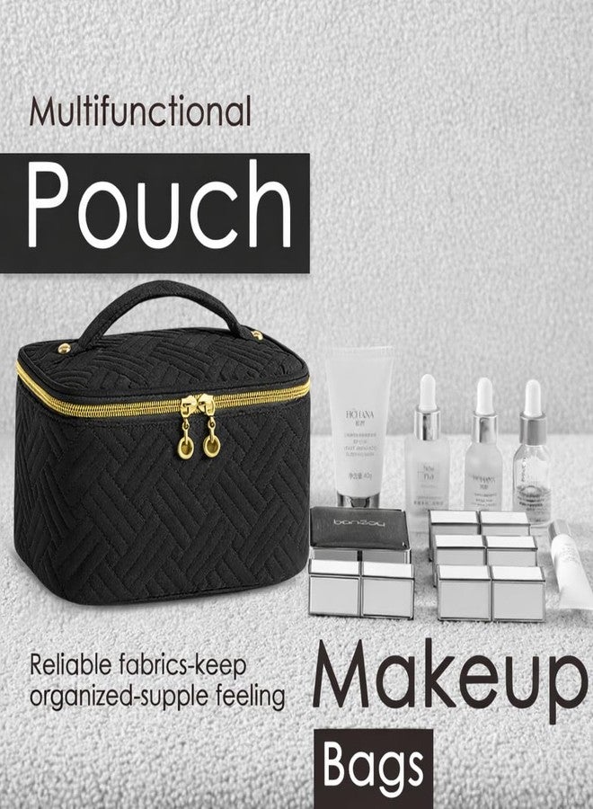 Lyrovo Makeup Organizer Bag Large Capacity Travel Make Up Bag for Cosmetics Vertical Storage Toiletry Bag for Skincare (LY-181-MB, Black) - Image 2