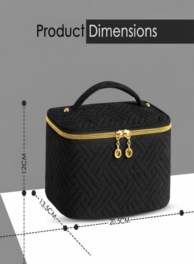 Lyrovo Makeup Organizer Bag Large Capacity Travel Make Up Bag for Cosmetics Vertical Storage Toiletry Bag for Skincare (LY-181-MB, Black) - Image 3