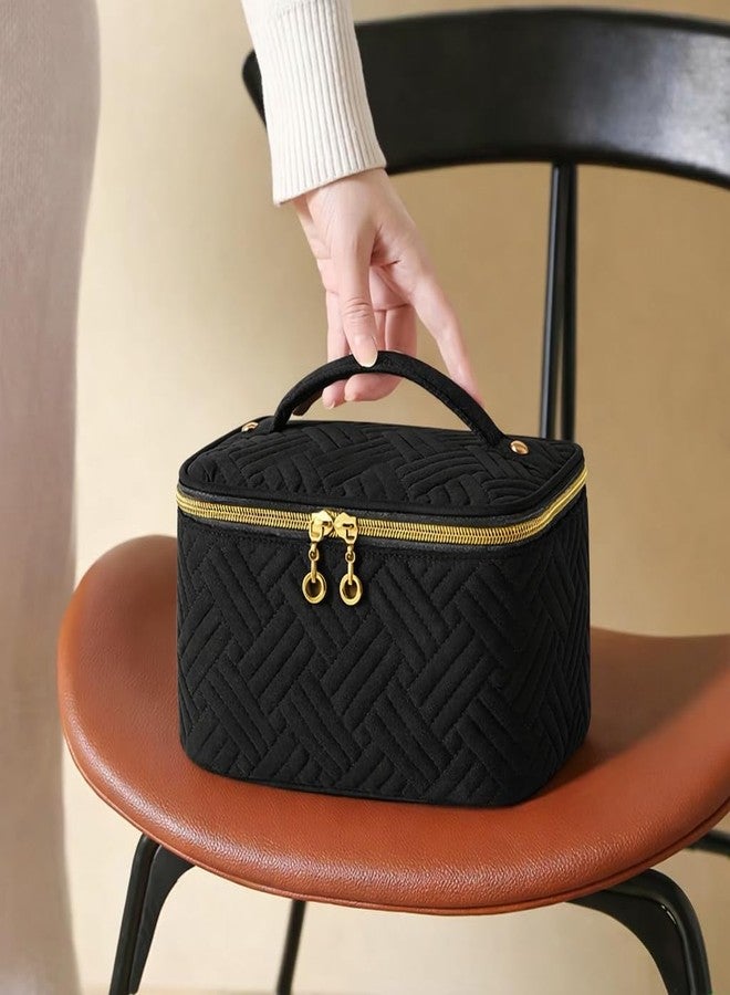 Lyrovo Makeup Organizer Bag Large Capacity Travel Make Up Bag for Cosmetics Vertical Storage Toiletry Bag for Skincare (LY-181-MB, Black) - Image 5