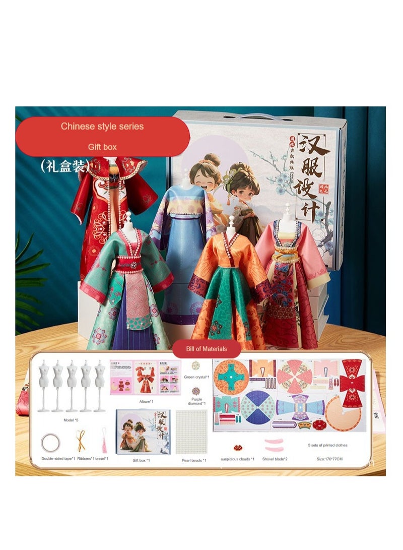 general China Hanfu Dressing Doll Clothing Designer Handmade DIY Material Kit Birthday Gift for Girls Hanfu Design - Purple Chinese Traditional Formal Dress Clothing Toy Educational Cuddly Trendy New Fashion Popular Beautiful Festival Children's Character Creative Classical Traditional Tang Yun Jia Ren [Can make 5 sets of formal dresses at the same time] Gift Box Set - Image 1