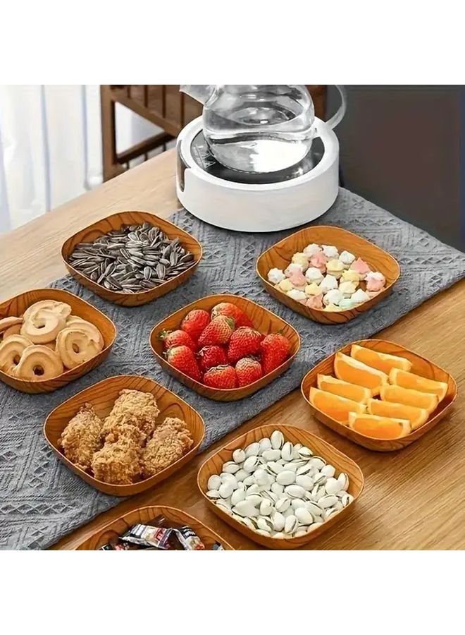 4 Pcs Wood Grain Reusable Plastic Snack Tray Dishwasher Safe Durable Stain Resistant Minimalist Essential - Image 4
