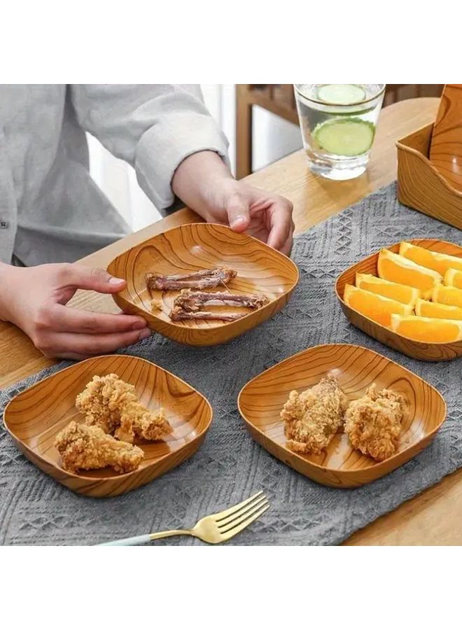 4 Pcs Wood Grain Reusable Plastic Snack Tray Dishwasher Safe Durable Stain Resistant Minimalist Essential - Image 1