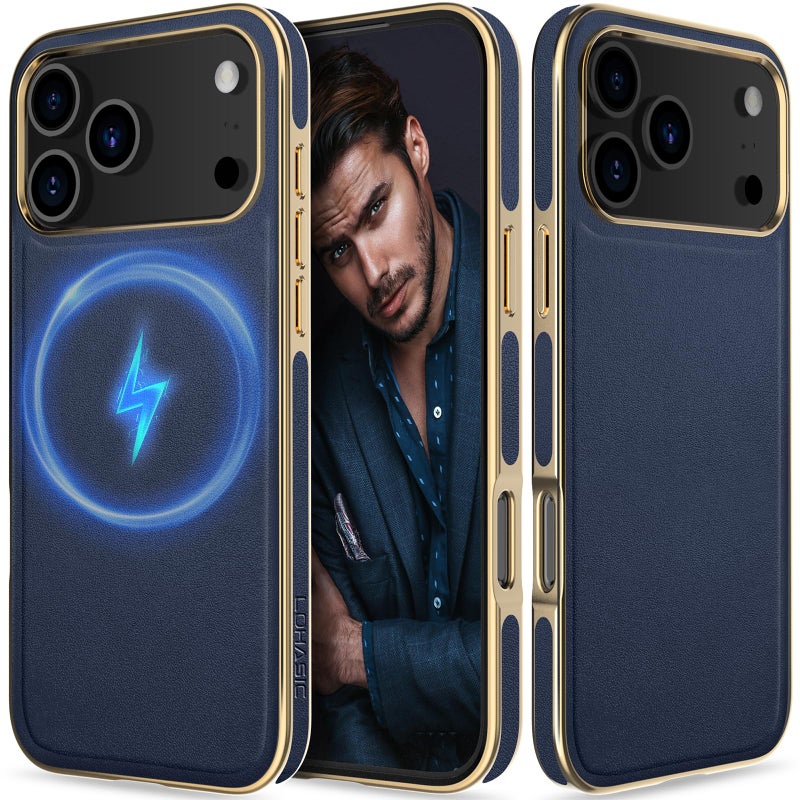 LOHASIC for iPhone 17 Pro Max Case, Premium Leather Strong Magnetic with Soft Microfiber Lining Shockproof Cover Compatible with MagSafe, 6.9 inch 2025, Navy Blue - Image 1