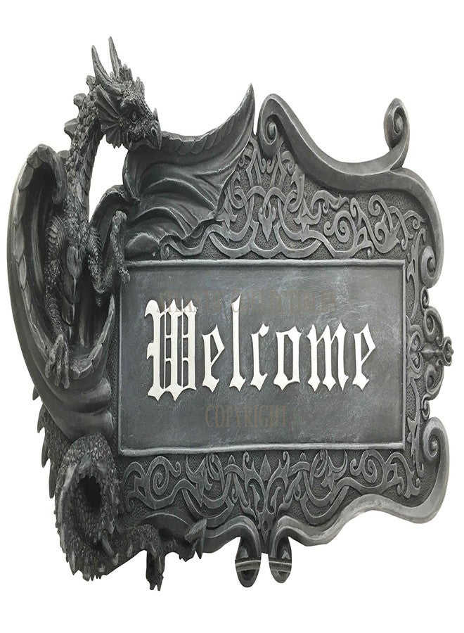 Ebros Gift Gifts & Decor Medieval Gothic Dungeon Dragon Guarding Relic Welcome Sign Wall Mount Sculpture Plaque Made of Resin - Image 1
