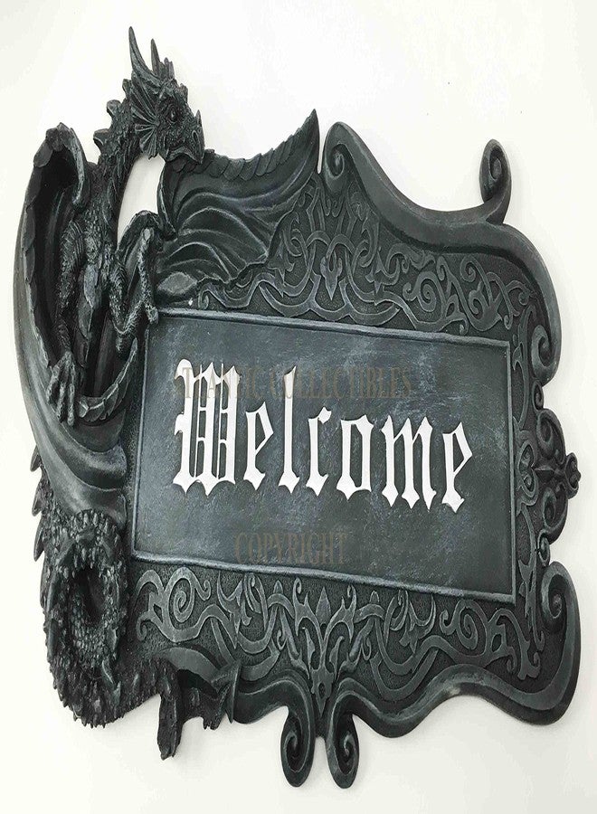 Ebros Gift Gifts & Decor Medieval Gothic Dungeon Dragon Guarding Relic Welcome Sign Wall Mount Sculpture Plaque Made of Resin - Image 2