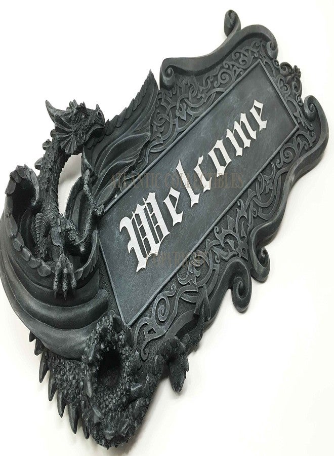 Ebros Gift Gifts & Decor Medieval Gothic Dungeon Dragon Guarding Relic Welcome Sign Wall Mount Sculpture Plaque Made of Resin - Image 3