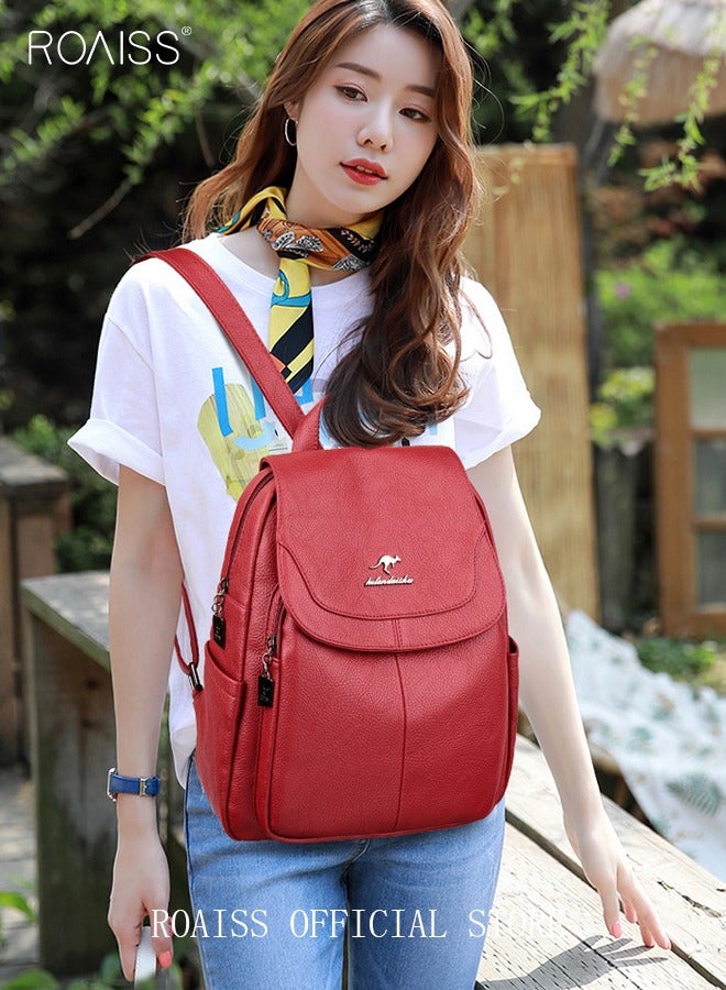 roaiss Casual Backpack Women's New All-Match Large-Capacity Soft Leather Schoolbag Outdoor Travel Backpack Ladies Bag Lightweight Waterproof Scientific Storage Backpack for Women  - Image 2