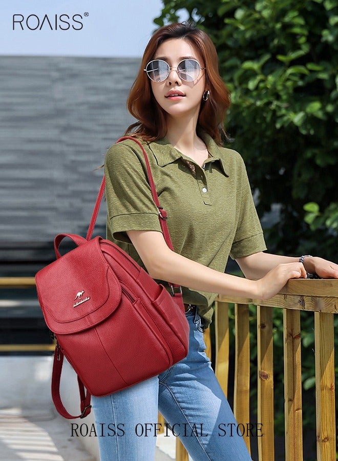 roaiss Casual Backpack Women's New All-Match Large-Capacity Soft Leather Schoolbag Outdoor Travel Backpack Ladies Bag Lightweight Waterproof Scientific Storage Backpack for Women  - Image 3
