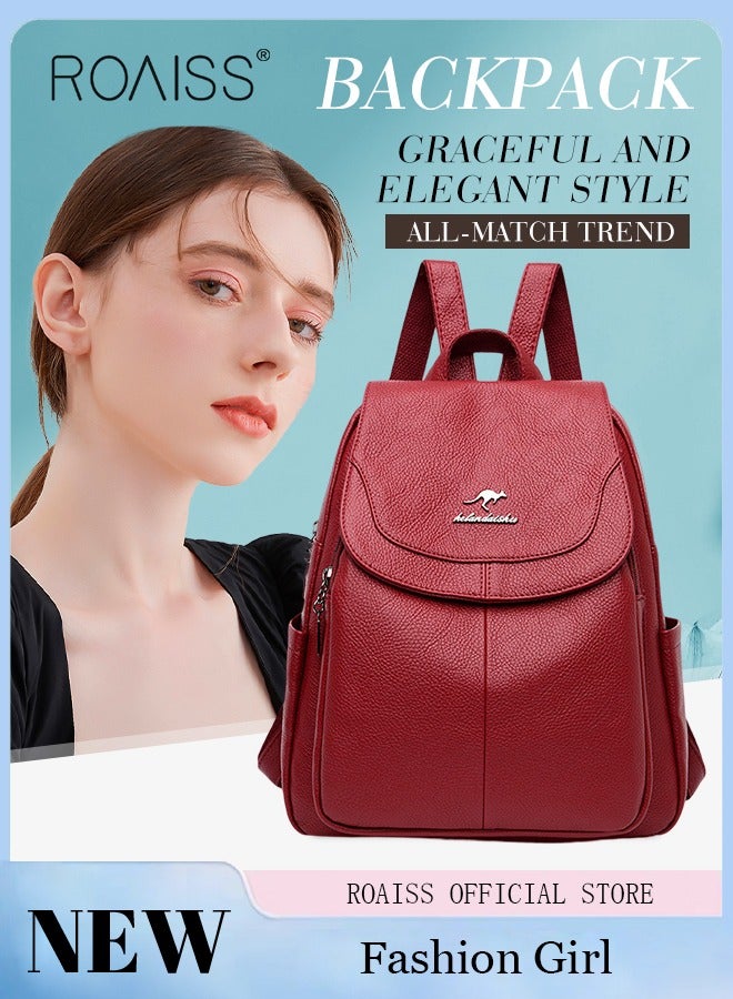 roaiss Casual Backpack Women's New All-Match Large-Capacity Soft Leather Schoolbag Outdoor Travel Backpack Ladies Bag Lightweight Waterproof Scientific Storage Backpack for Women  - Image 1