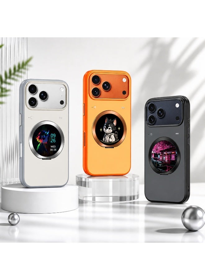 Smart Display Magnetic Phone Case for iPhone 17 Pro Max, Available in Gray Black & Orange, 1.52" Full Touch Smart Screen, MagSafe Compatible, Bluetooth App Control, Camera Preview, Payment QR, 550mAh Rechargeable Battery, TPU+PC Protective Cover - Image 1