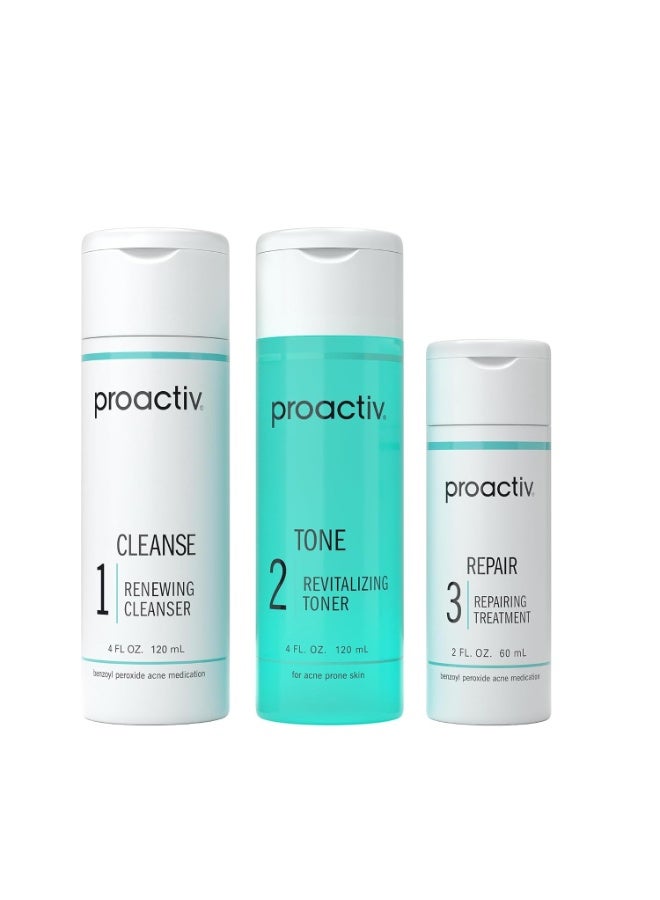 برو أكتيف مجموعة بروآكتيف لعلاج حب الشباب بثلاث خطوات - غسول للوجه ببيروكسيد البنزويل، علاج موضعي لحب الشباب للوجه والجسم، تونر مقشر - مجموعة كاملة للعناية بالبشرة المعرضة لحب الشباب لمدة 30 يومًا - Image 1