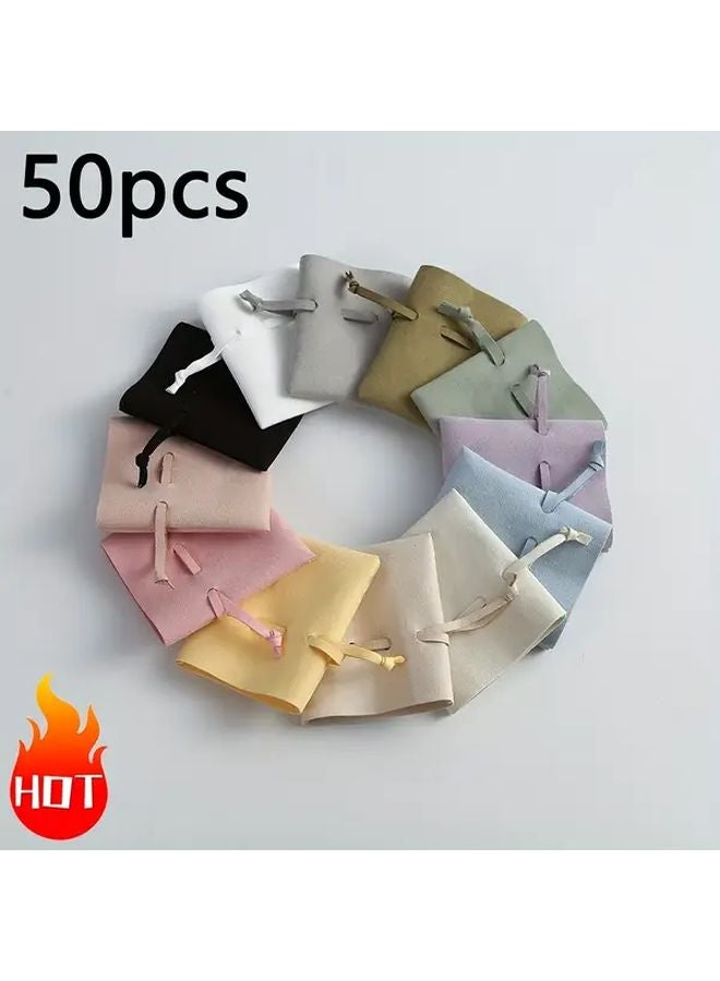 رمادي 50 قطعة أكياس مجوهرات من ميكروفايبر للتخزين والخواتم والقلائد والأقراط تغليف الهدايا - Image 3