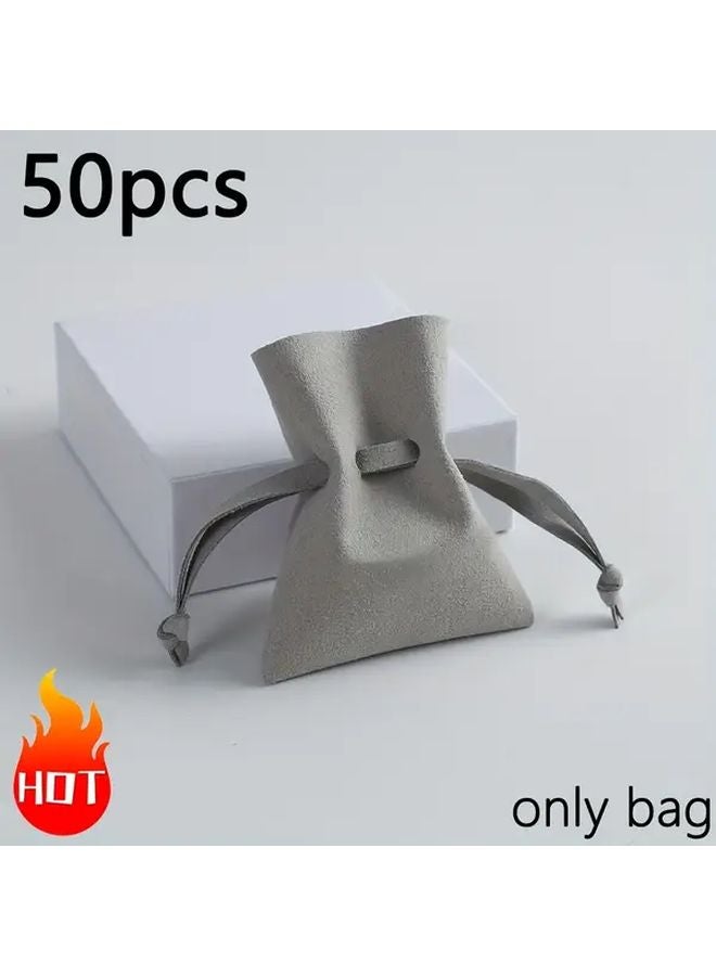 رمادي 50 قطعة أكياس مجوهرات من ميكروفايبر للتخزين والخواتم والقلائد والأقراط تغليف الهدايا - Image 1