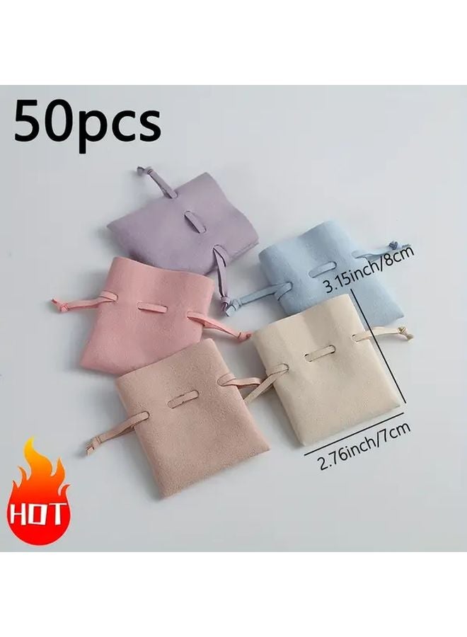رمادي 50 قطعة أكياس مجوهرات من ميكروفايبر للتخزين والخواتم والقلائد والأقراط تغليف الهدايا - Image 5