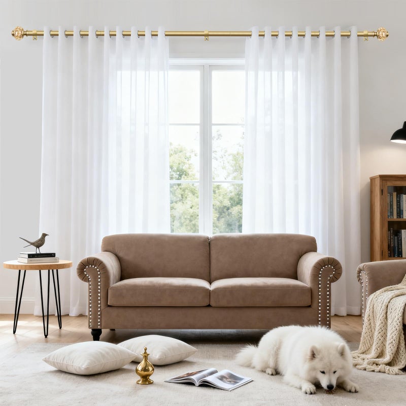 USFOOK Curtain Rods 32 to 58 Inches (2.6-4.8ft), USFOOK 7/8 Inch Telescoping Splicing Drapery Rods for Windows 20 to 54 Inch, Decorative Curtain Rod for Home Decor with Luxury Gold Translucent Finials - Image 3