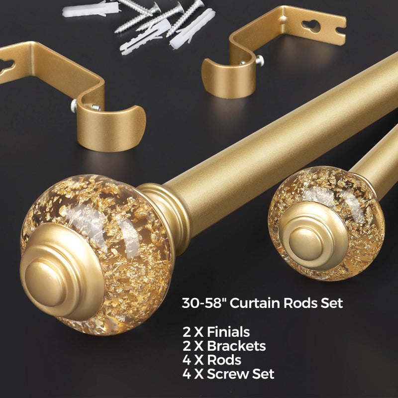 USFOOK Curtain Rods 32 to 58 Inches (2.6-4.8ft), USFOOK 7/8 Inch Telescoping Splicing Drapery Rods for Windows 20 to 54 Inch, Decorative Curtain Rod for Home Decor with Luxury Gold Translucent Finials - Image 5