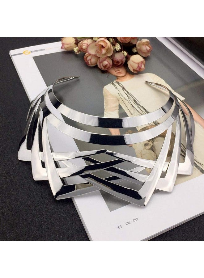 YAZILIND Alloy Choker Simple Statement Short Necklace Choker Collar Bib Fashion Costume Jewelry Gift Silver - Image 3