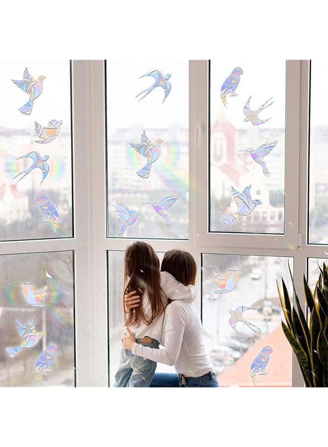 erorex 14 Pcs Birds Rainbow Anti Collision Window Clings Anti Bird Impact Window Stickers Non Adhesive Prismatic Window Clings Rainbow Suncatcher Stickers  - Image 5