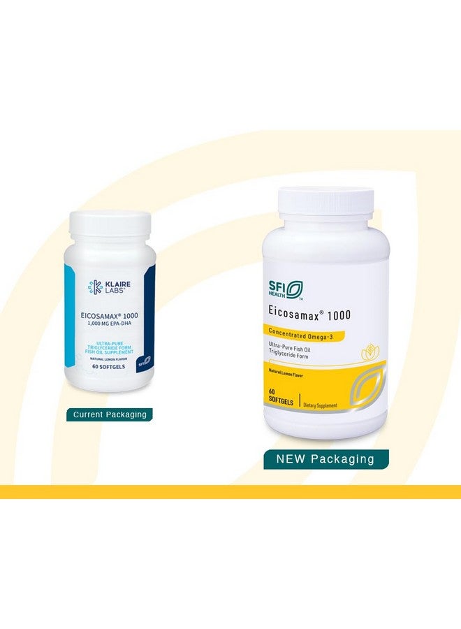 Klaire Labs Eicosamax 1000 TG Fish Oil - 1000 mg EPA/DHA per Soft Gel, Ultra Pure Omega-3 Fish Oil Pills - Sustainably Sourced - Natural Lemon Flavor for No Fishy Burps (60 Softgels) - Image 1